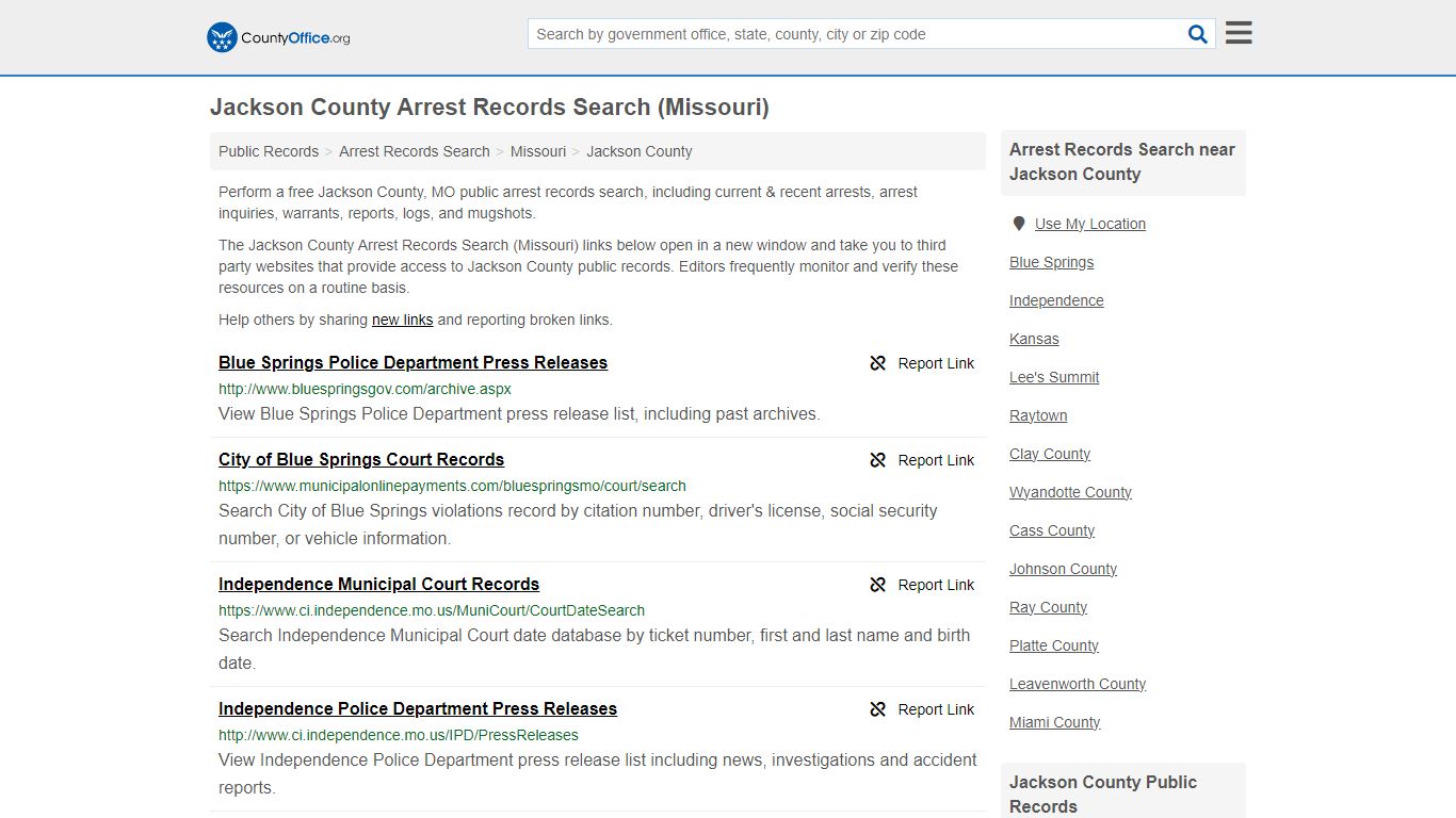 Jackson County Arrest Records Search (Missouri) - County Office