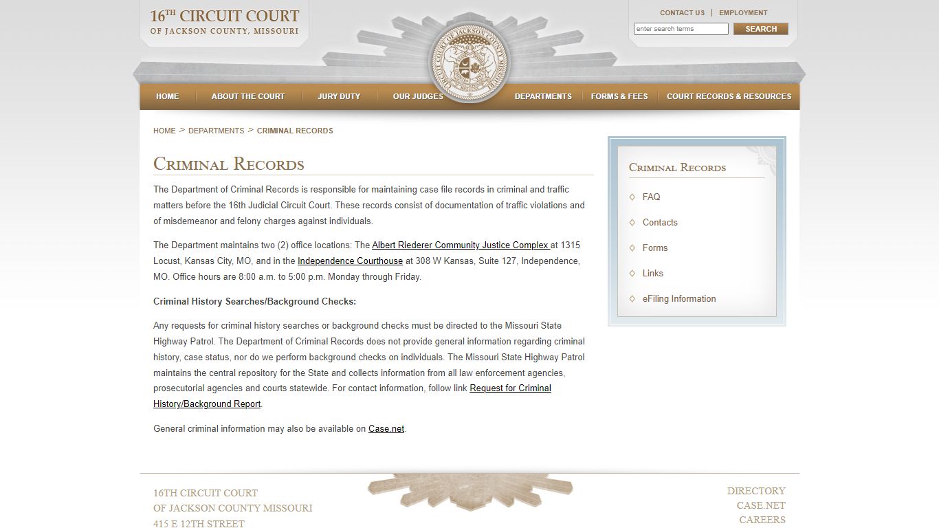 Criminal Records - 16th Circuit Court of Jackson County, Missouri